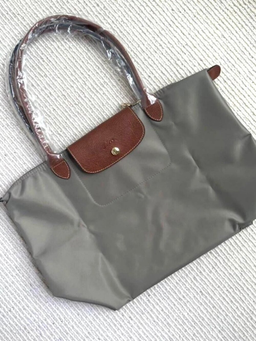 NWT Medium Longchamp Original Handbag Turtledove Grey Canvas Shoulder Tote M